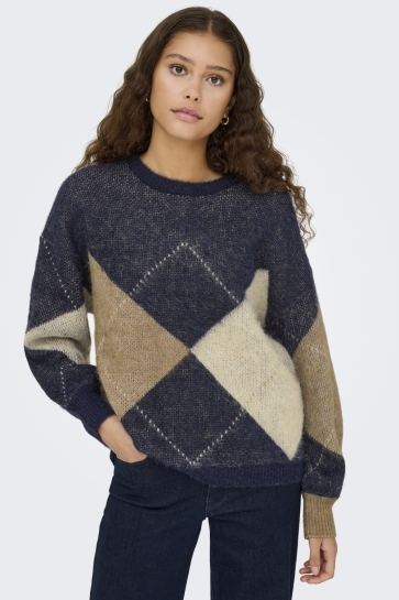Only Trui ONLNOEME LIFE LS JQ O-NECK NOOS KNT 15353226 NIGHT SKY/COCOA CREME