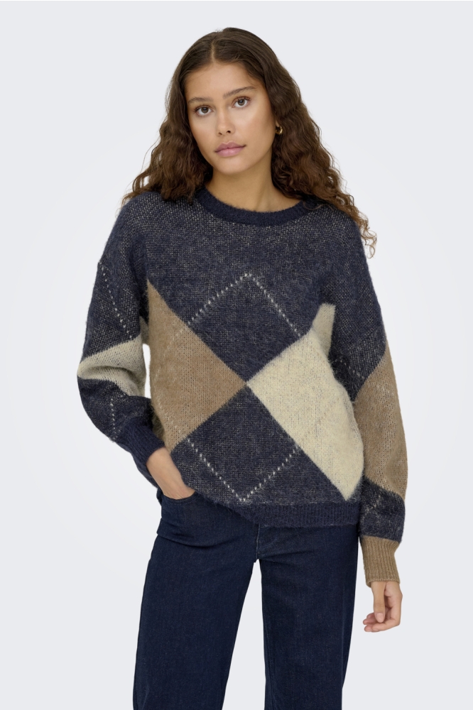 Only blauwe dames trui | Model vooraanzicht