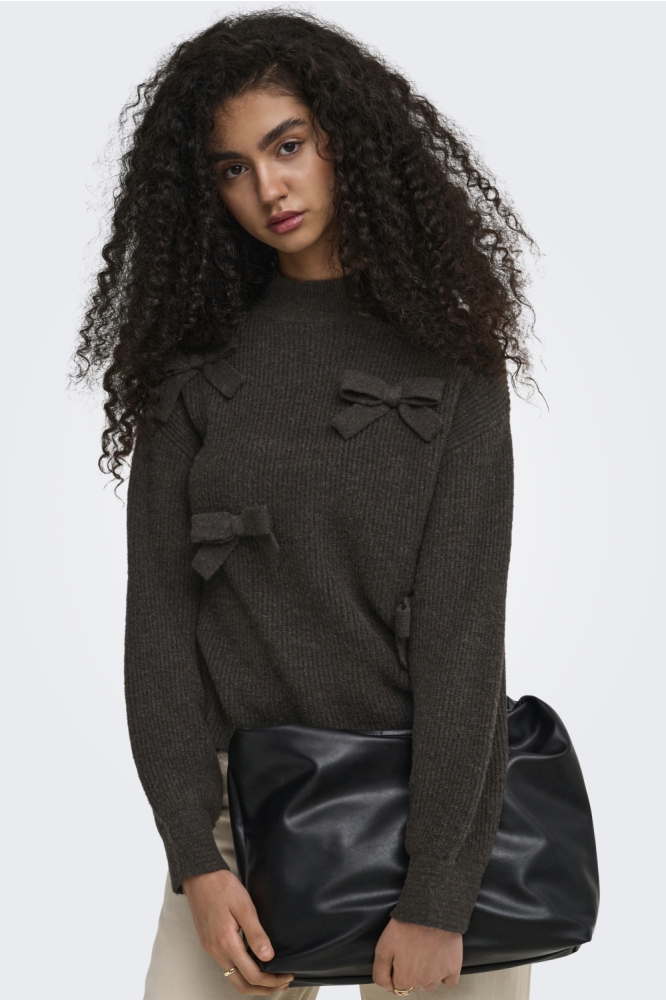 Only bruine dames trui | Model vooraanzicht