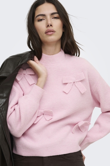 Only onllisa ls bow pullover knt noos Roze