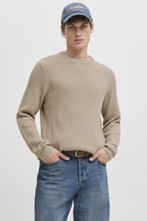 Jack & Jones beige heren trui | Model vooraanzicht