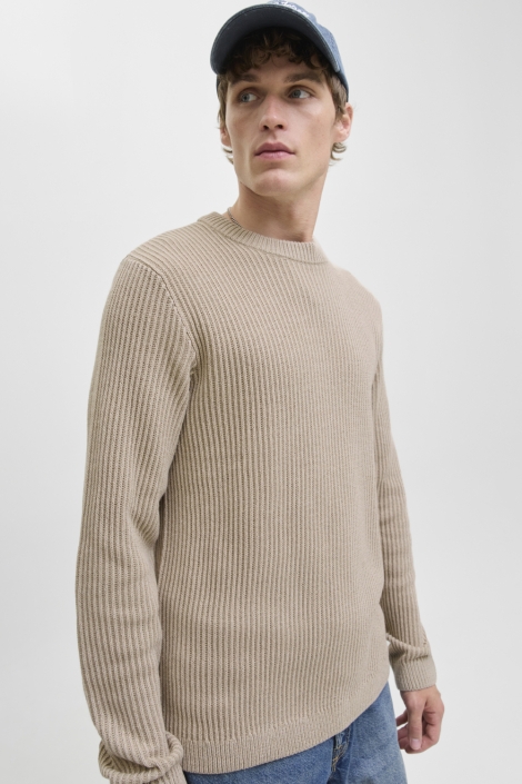 Jack & Jones beige heren trui | Model zijaanzicht