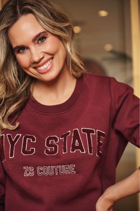 Zoso bordeaux dames sweater | Model vooraanzicht
