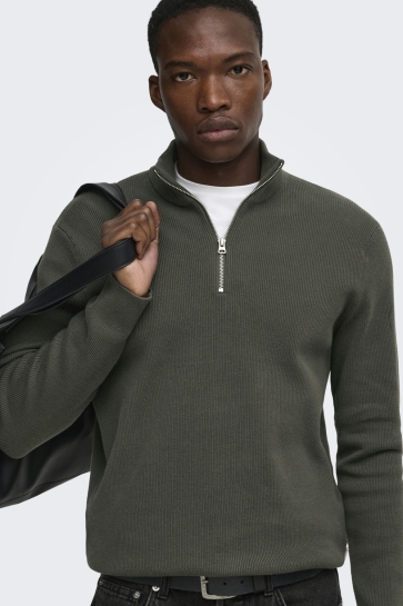 Only & Sons Trui ONSPHIL REG 12 STRUC HALF ZIP KNIT 22023210 Beluga