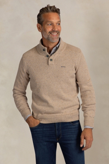 NZA Trui PULLOVER BUTTON COLLAR 26HN475 1158 TAN SAND MELANGE
