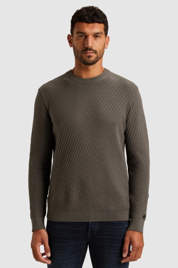 Cast Iron crewneck regular fit cotton stretc Grijs