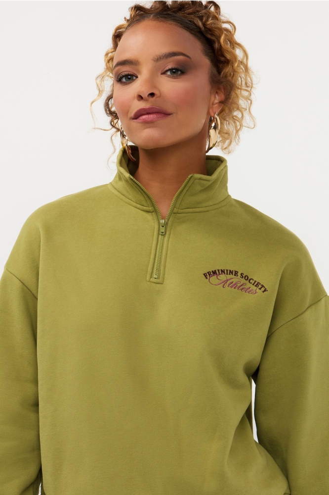 Ydence groene dames sweater | Close up