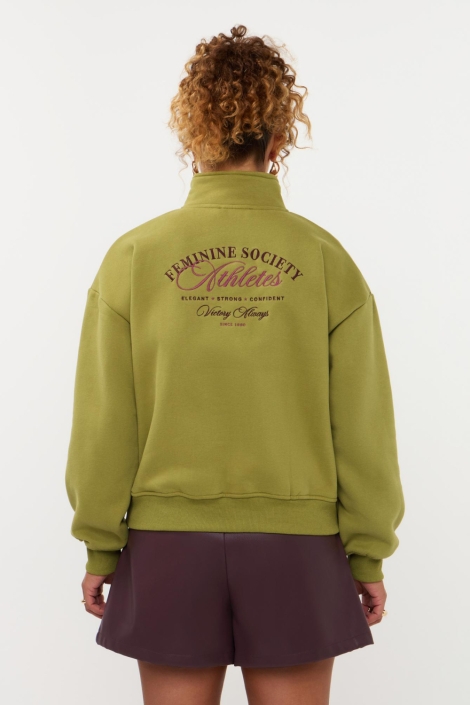 Ydence groene dames sweater | Model achteraanzicht