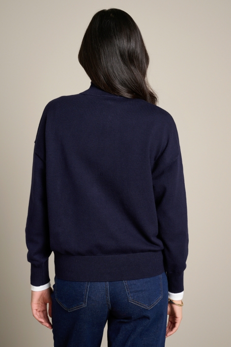LolaLiza blauwe dames trui | Model achteraanzicht