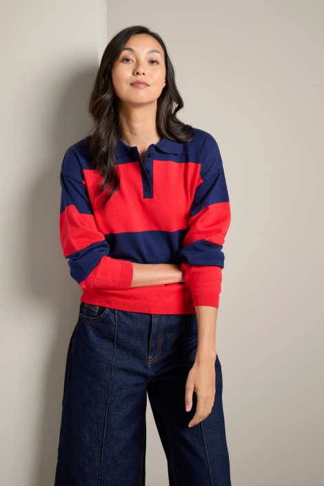 LolaLiza blauwe dames trui | Model vooraanzicht