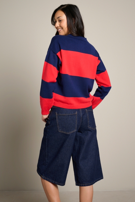LolaLiza blauwe dames trui | Model achteraanzicht