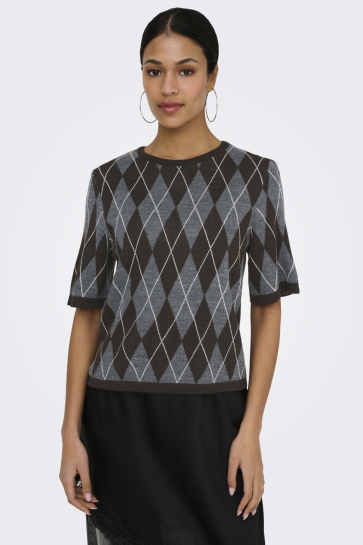 Jacqueline de Yong jdymaggy s/s argyle pullover knt n Bruin
