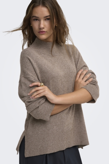 Only onlmary ls high neck slit knt noos Bruin