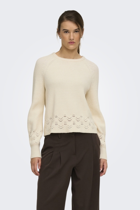 Only ecru dames trui | Model vooraanzicht