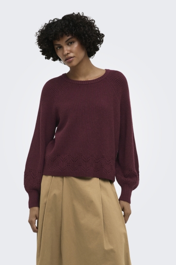 Only onlprincess ls o-neck detail knt Bordeaux