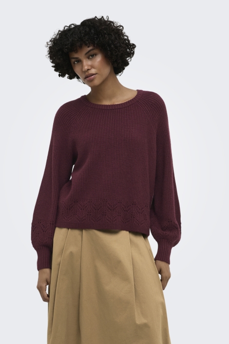 Only bordeaux dames trui | Model vooraanzicht