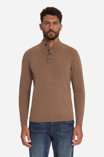 NO-EXCESS Trui FIJNGEBREIDE TRUI MET KNOOPKRAAG 33210864SN LIGHT BROWN