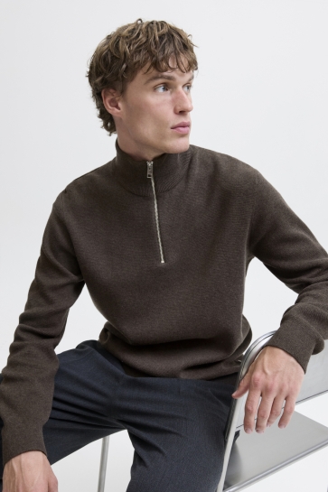 Jack & Jones Trui JPRMILANO STITCH KNIT HALF ZIP SN 12259664 Delicioso/Melange