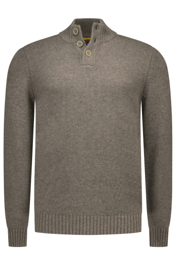 NZA Trui PULLOVER BUTTON COLLAR 26KN419 GREY BROWN MELANGE
