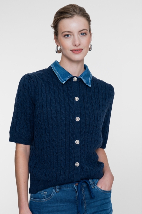 Geisha blauwe dames vest | Model vooraanzicht