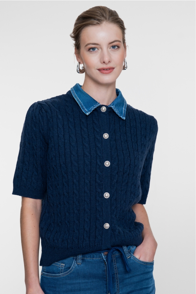 Geisha blauwe dames vest | Model vooraanzicht