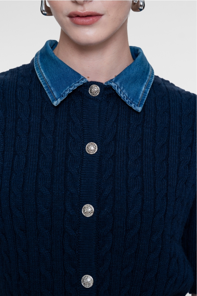 Geisha blauwe dames vest | Close up