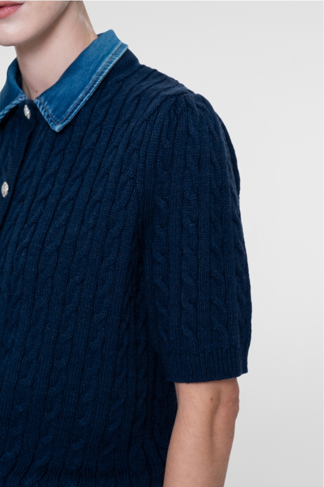 Geisha blauwe dames vest | Close up