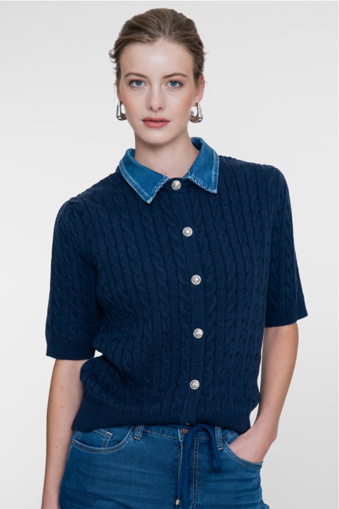 Geisha blauwe dames vest | Model vooraanzicht