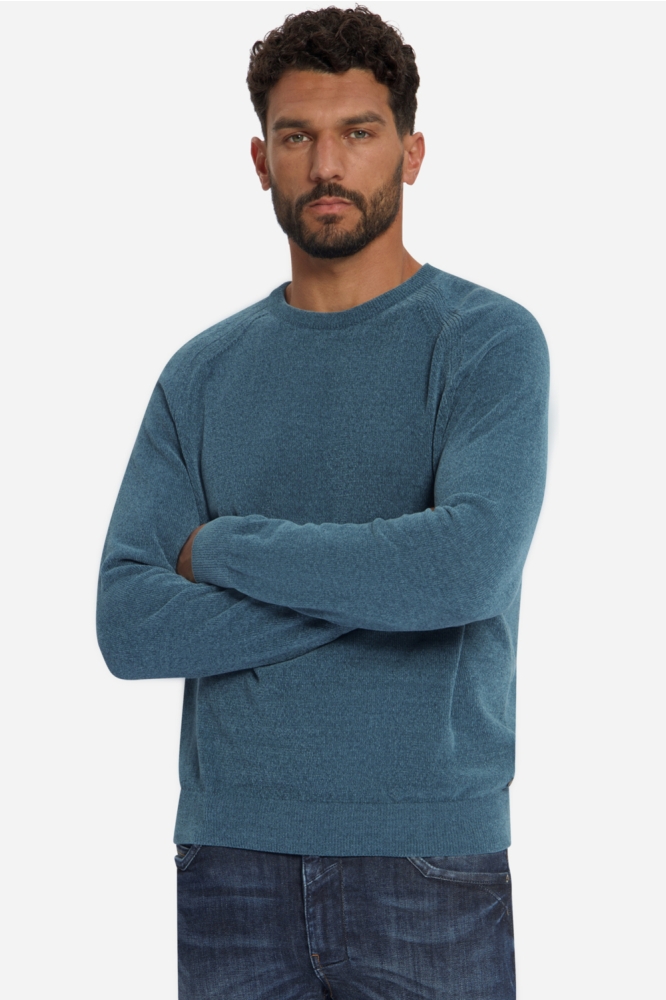NO-EXCESS blauwe heren trui | Model vooraanzicht