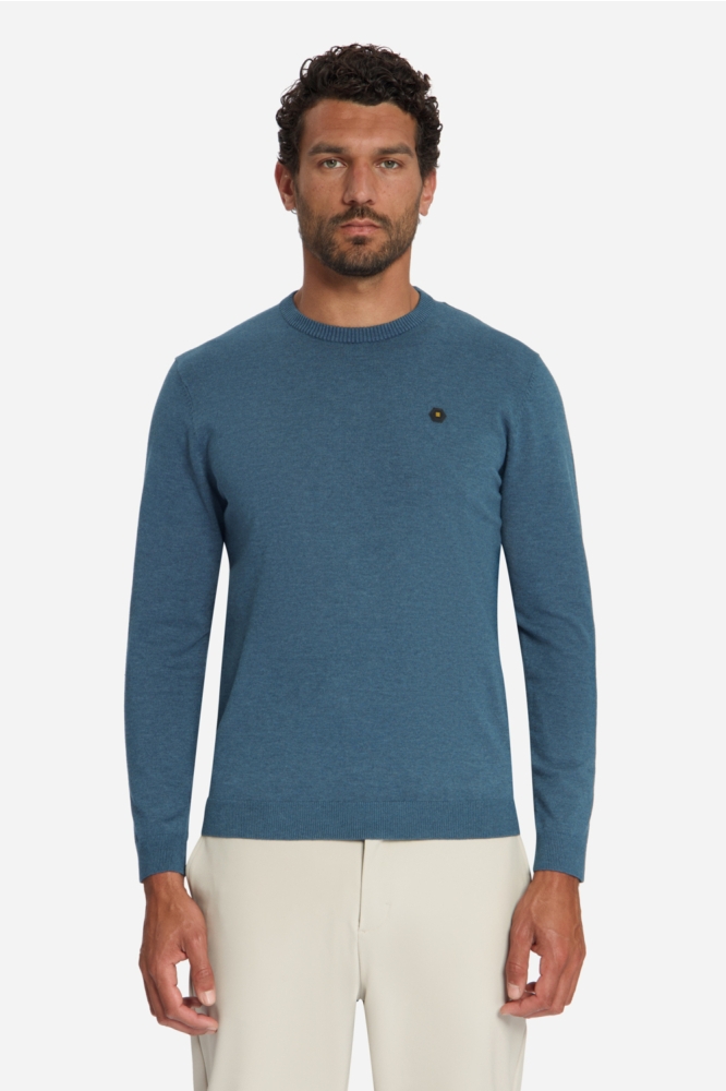 NO-EXCESS blauwe heren trui | Model vooraanzicht