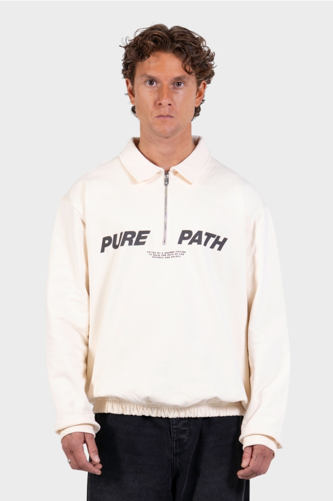 Pure Path ecru heren sweater | Model vooraanzicht