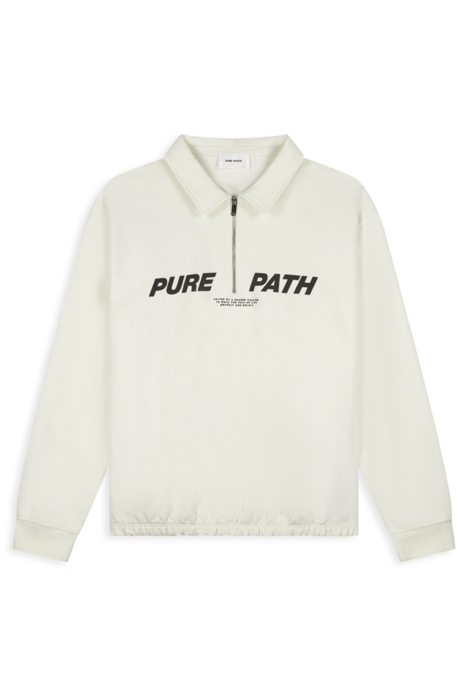 Pure Path ecru heren sweater | Vooraanzicht