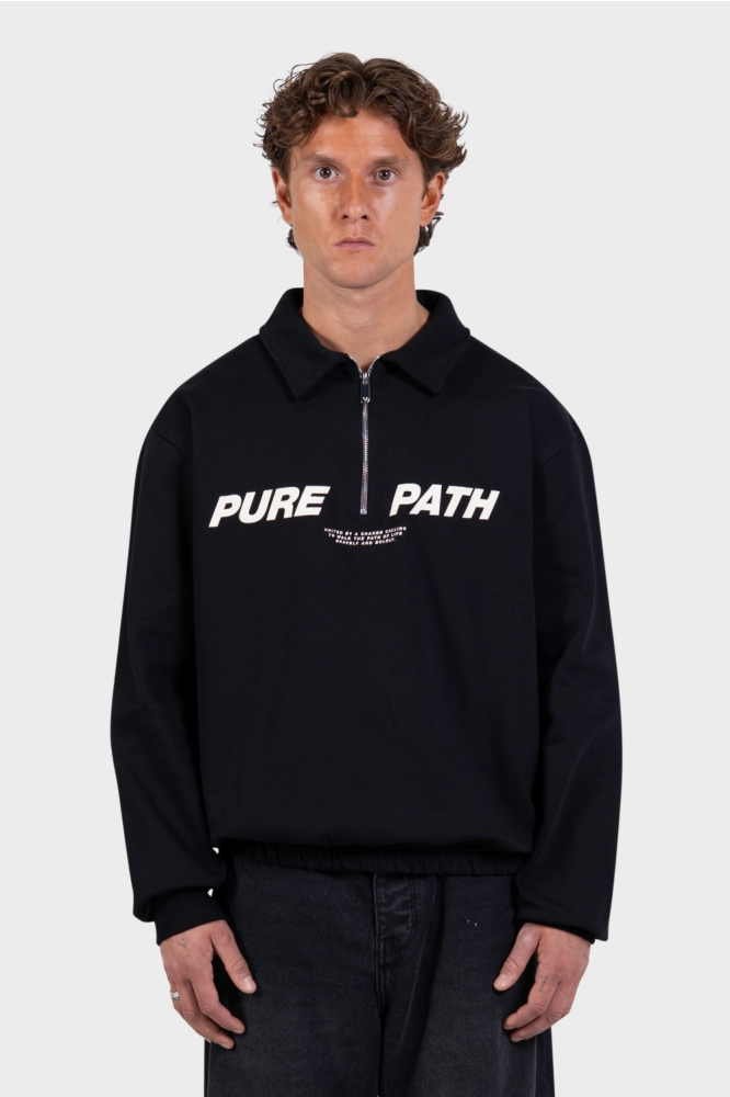 Pure Path zwarte heren sweater | Model vooraanzicht