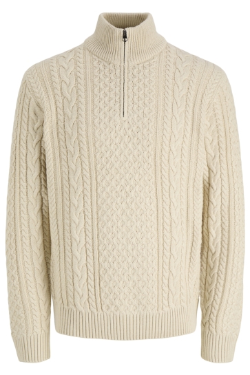 Jack & Jones Trui JPRBLUCALLUM CABLE KNIT HALF ZIP 12299947 Parchment/Melange