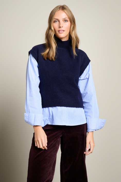 LolaLiza blauwe dames trui | Model vooraanzicht