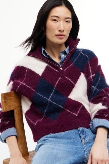 Tommy Jeans Trui TJW FLUFFY QUARTER ZIP SWEATER DW0DW23351 V11 CALYPSO BERRY