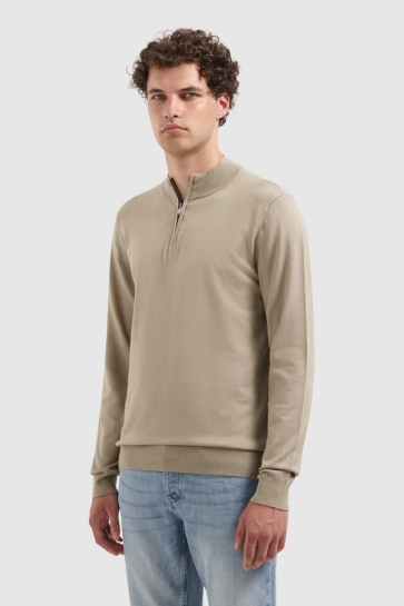 Pure Path Trui REGULAR FIT KNITWEAR HALFZIP LS 10815 53 TAUPE