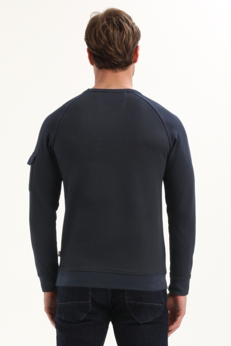 Gabbiano blauwe heren sweater | Model achteraanzicht