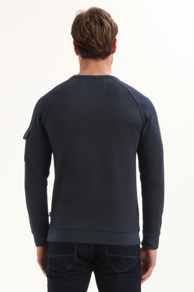 Gabbiano blauwe heren sweater | Model achteraanzicht