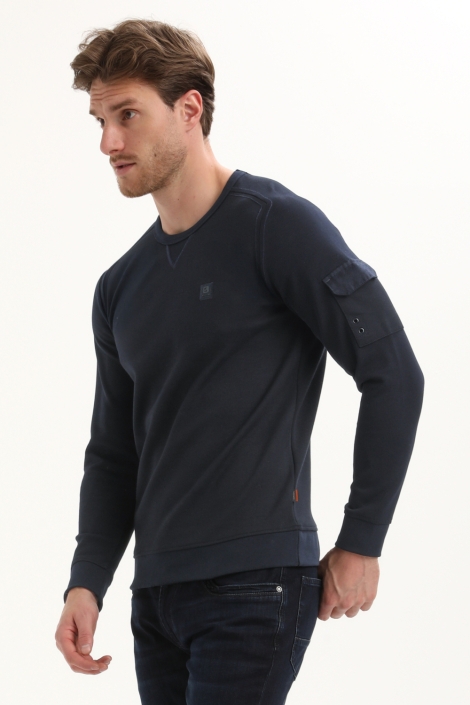 Gabbiano blauwe heren sweater | Model zijaanzicht