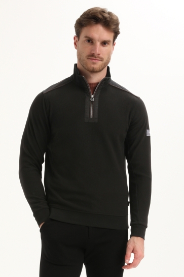 Gabbiano Trui HALFZIP OTTOMAN STRUCTUUR SWEATER 775775 BLACK