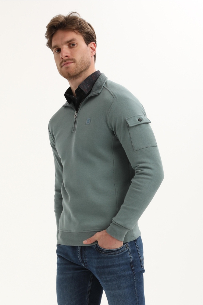 Gabbiano blauwe heren sweater | Model zijaanzicht