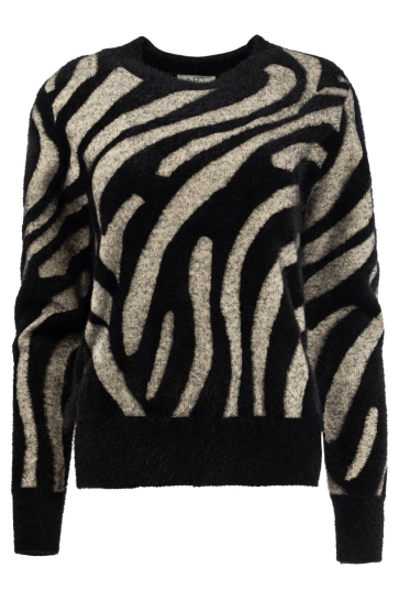 NED Trui FLAIR LS RMJ FURRY PRINT KNIT 25W1 U386 04 18-900 shortbread-black