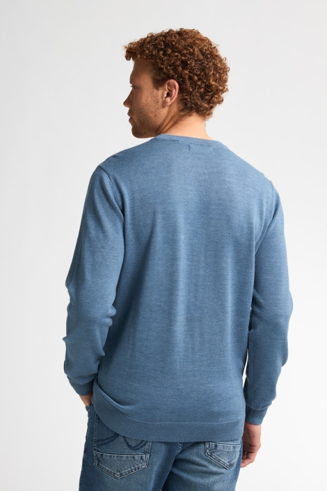 Petrol Industries blauwe heren trui | Model achteraanzicht