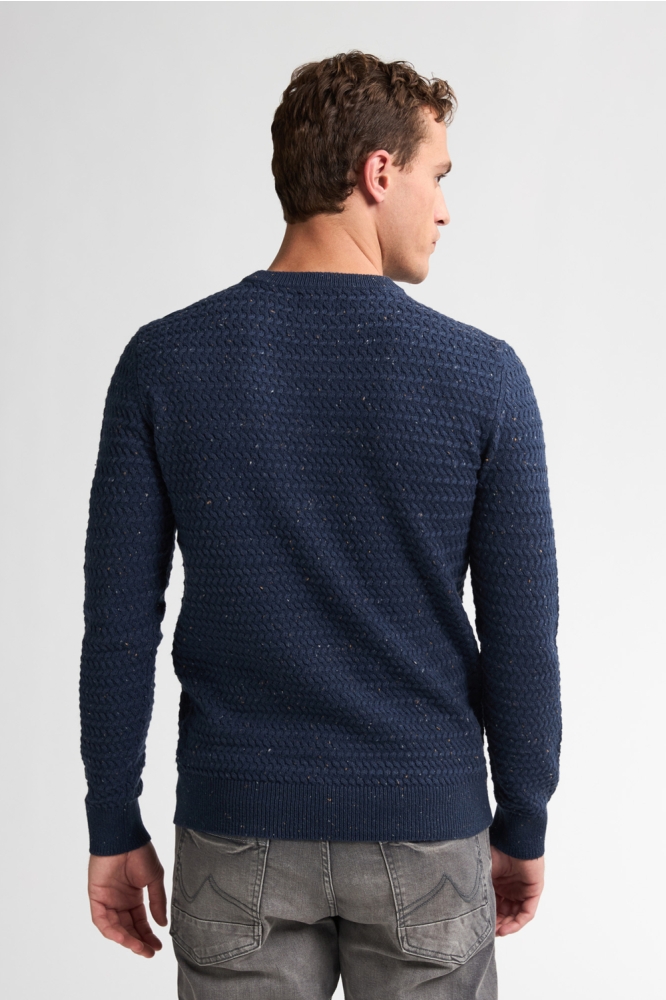 Petrol Industries blauwe heren trui | Model achteraanzicht