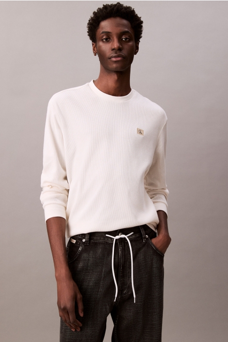 Calvin Klein beige heren t-shirt | Model vooraanzicht