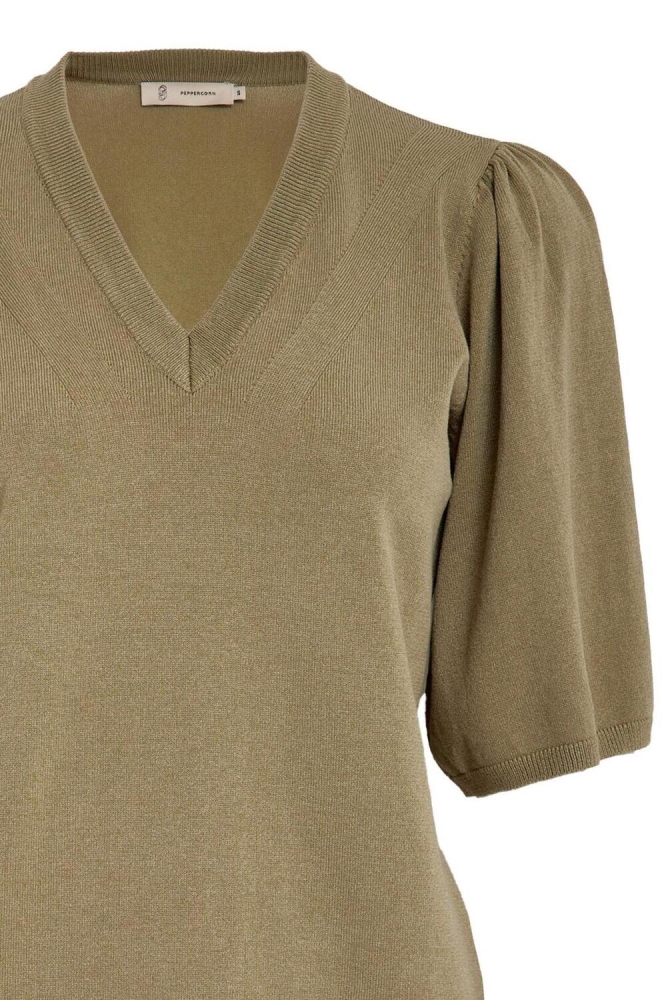 Peppercorn groene dames trui | Close up