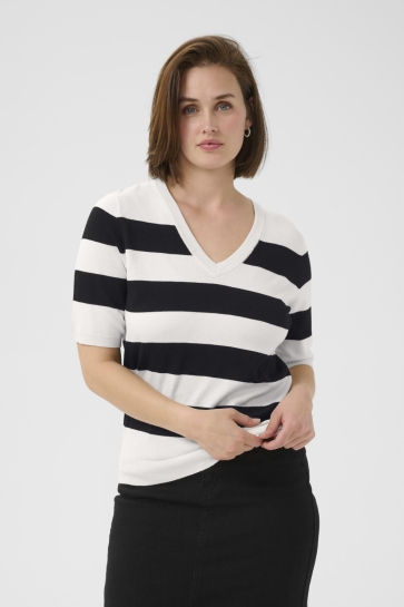 Kaffe KALIZZA STRIPED V NECK 10510501 108166 TURTLEDOVE/BLACK BOLDSTRIPE