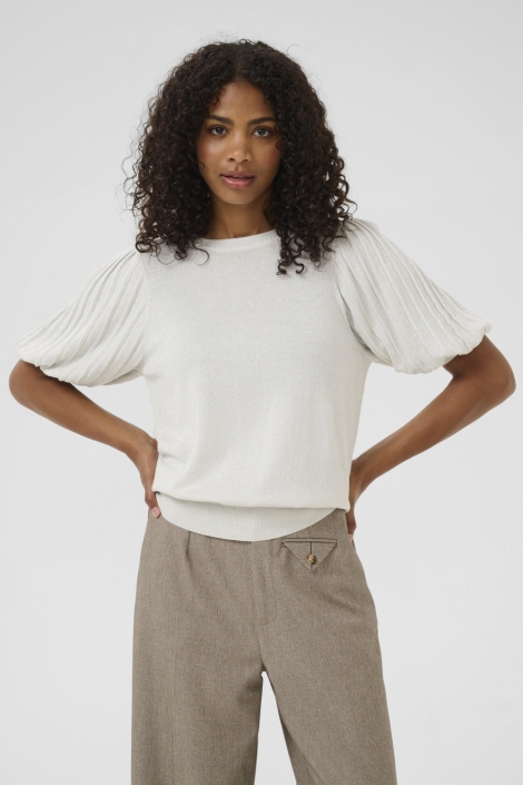 Kaffe zilveren dames trui | Model vooraanzicht