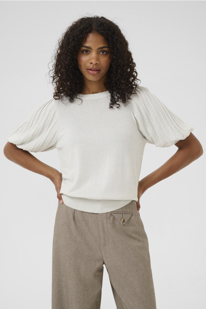 Kaffe zilveren dames trui | Model vooraanzicht